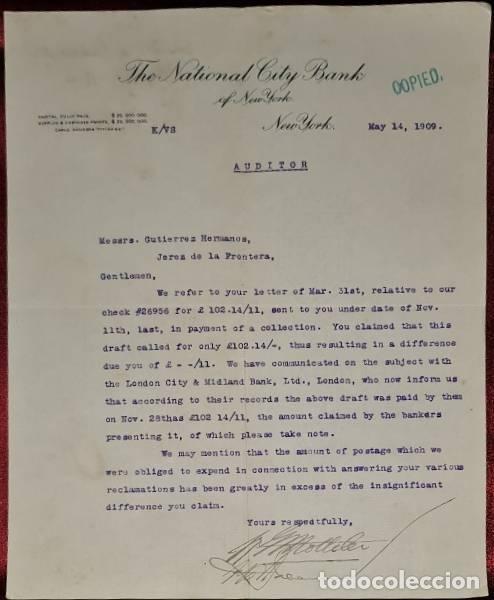 Cartas comerciais: Carta comercial. The National City Bank. New York 1909