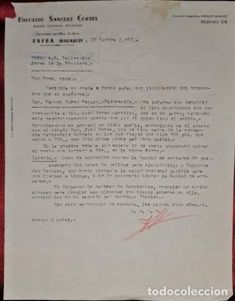 Cartas comerciais: Carta comercial. Hip&oacute;lito S&aacute;nchez Cort&eacute;s. Agente comercial colegiado. Bdajoz. Espa&ntilde;a 1952