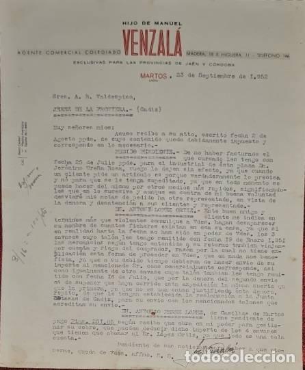 Cartas comerciais: Carta comercial. Hijo de Manuel Venzal&aacute;. Agente comercial colegiado. Martos. Ja&eacute;n. Espa&ntilde;a 1952