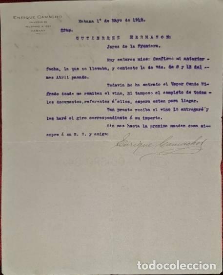Cartas comerciais: Carta comercial. Enrique Camacho. Habana. Cuba 1912