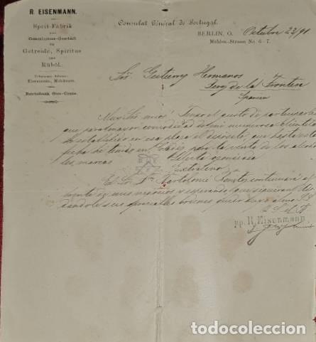 Cartas comerciais: Carta comercial. R. Eisenmann. Consulat G&eacute;n&eacute;ral de Portugal. Berlin 1891