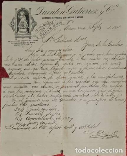 Cartas comerciais: Carta comercial. Quintin Guti&eacute;rrez y C&ordf;. Almac&eacute;n de v&iacute;veres por mayor y menor. M&eacute;xico 1891