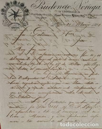 Cartas comerciais: Carta comercial. Prudencio Noriega. Importaci&oacute;n de vinos. Habana. Cuba 1891