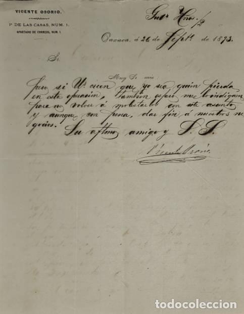 Cartas comerciais: Carta comercial. Vicente Osorio. Oaxaca. M&eacute;xico 1893