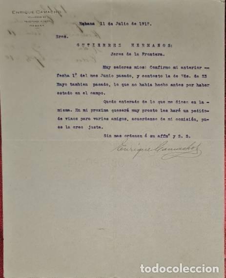 Cartas comerciais: Carta comercial. Enrique Camacho. Habana. Cuba 1912