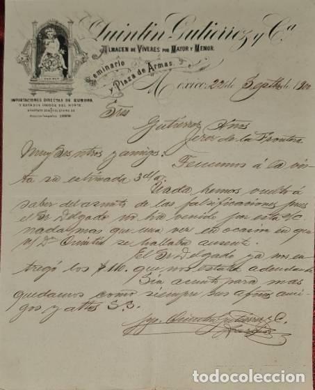 Cartas comerciais: Carta comercial. Quintin Gutierrez y C&ordf;. Almac&eacute;n de v&iacute;veres. M&eacute;xico. 1900