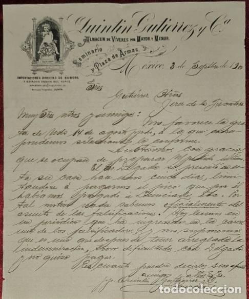 Cartas comerciais: Carta comercial.Quintin Gutierrez y C&ordf;. Almac&eacute;n de v&iacute;veres. M&eacute;xico. 1900