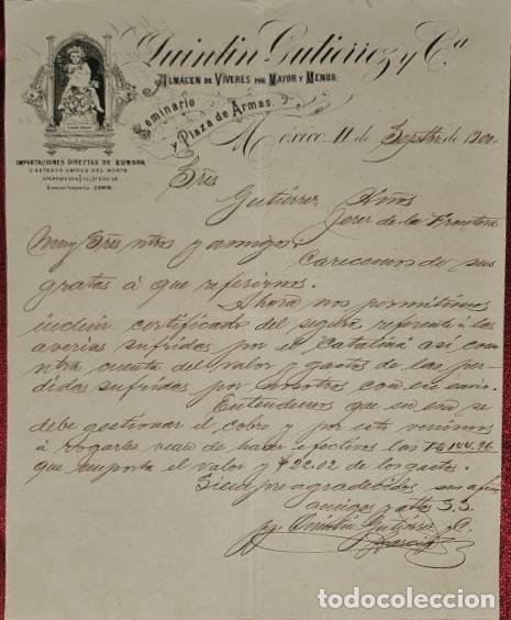 Cartas comerciais: Carta comercial. Quintin Gutierrez y C&ordf;. Almac&eacute;n de v&iacute;veres. M&eacute;xico. 1900