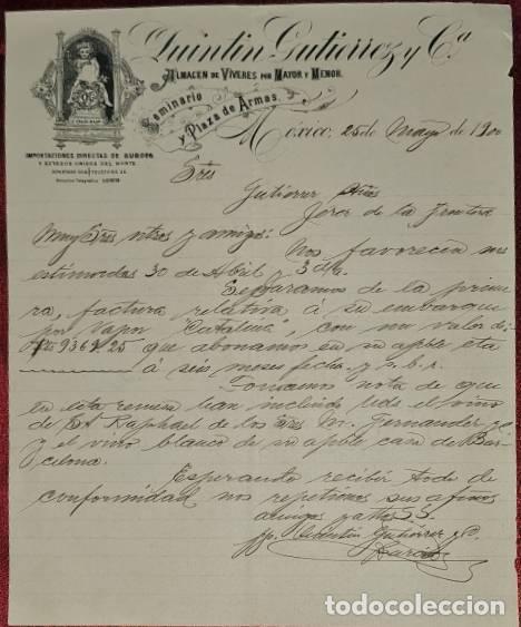 Cartas comerciais: Carta comercial. Quintin Gutierrez y C&ordf;. Almac&eacute;n de v&iacute;veres. M&eacute;xico. 1900