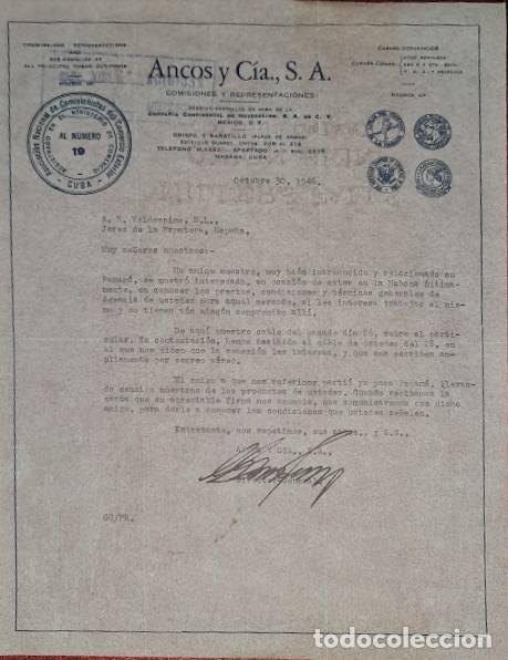 Cartas comerciais: Carta comercial. Ancos y C&iacute;a S.A. Comisiones y Representaciones. Habana. Cuba 1946