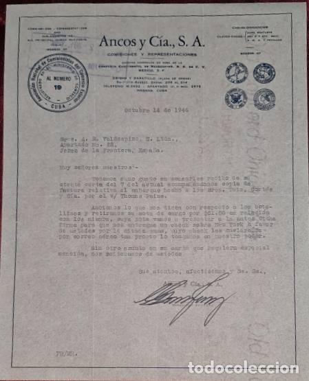 Cartas comerciais: Carta comercial. Ancos y C&iacute;a S.A. Comisiones y Representaciones. Habana. Cuba 1946