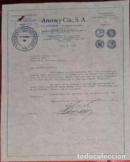 Cartas comerciais: Carta comercial. Ancos y C&iacute;a S.A. Comisiones y Representaciones. Habana. Cuba 1946