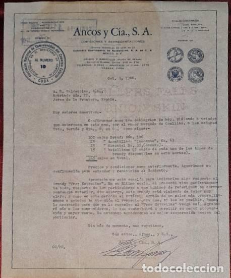 Cartas comerciais: Carta comercial. Ancos y C&iacute;a S.A. Comisiones y Representaciones. Habana. Cuba 1946