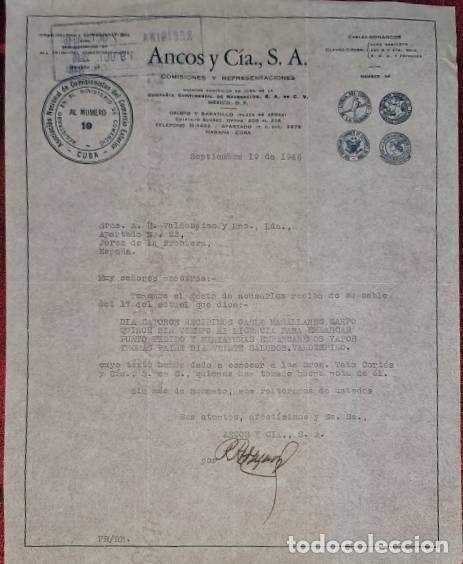 Commercial Letters: Carta comercial. Ancos y C&iacute;a S.A. Comisiones y Representaciones. Habana. Cuba 1946