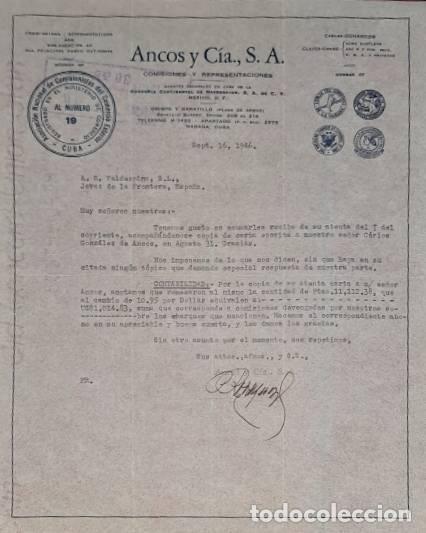 Commercial Letters: Carta comercial. Ancos y C&iacute;a S.A. Comisiones y Representaciones. Habana. Cuba 1946