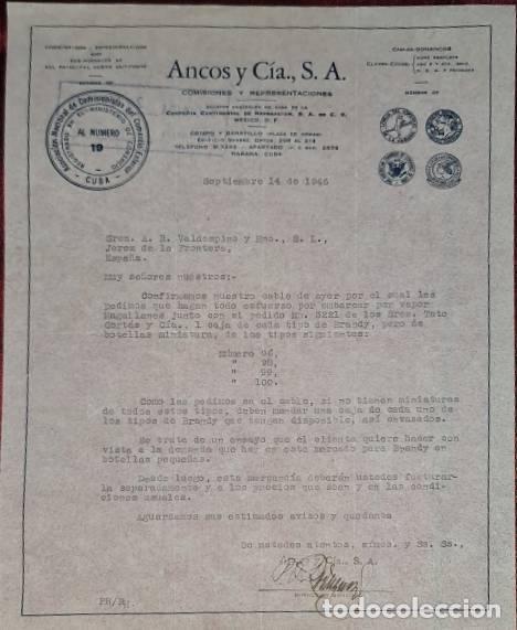 Commercial Letters: Carta comercial. Ancos y C&iacute;a S.A. Comisiones y Representaciones. Habana. Cuba 1946