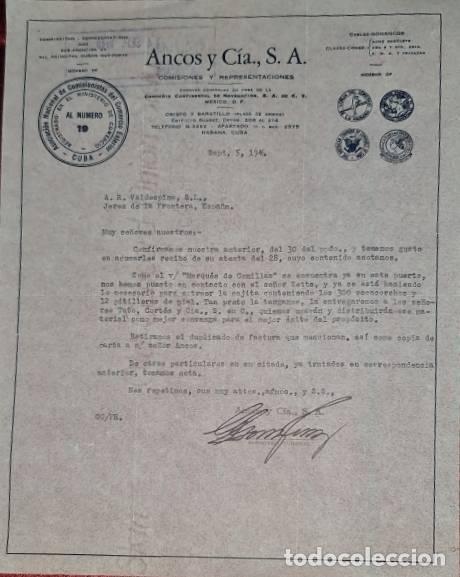 Commercial Letters: Carta comercial. Ancos y C&iacute;a S.A. Comisiones y Representaciones. Habana. Cuba 1946