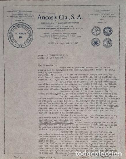Commercial Letters: Carta comercial. Ancos y C&iacute;a S.A. Comisiones y Representaciones. Habana. Cuba 1946