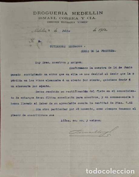 Commercial Letters: Carta comercial. Ismael Correa y C&iacute;a. Droguer&iacute;a Medell&iacute;n. Medell&iacute;n. Colombia 1913