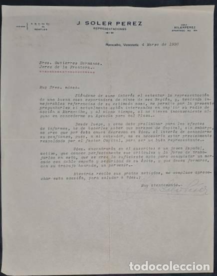 Commercial Letters: Carta comercial. J. Soler Perez. Representaciones. Maracaibo. Venezuela 1930