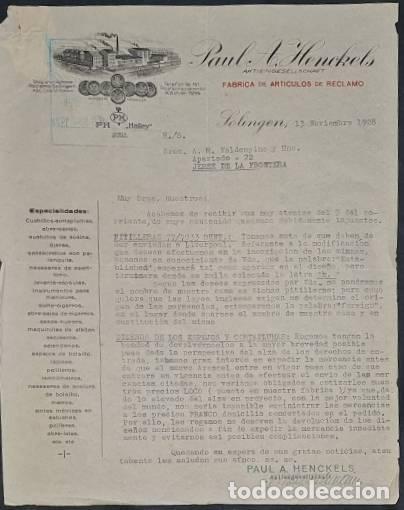 Commercial Letters: Carta comercial. Paul A. Henckels. F&aacute;brica de art&iacute;culos de reclamo. Solingen. Alemania 1928