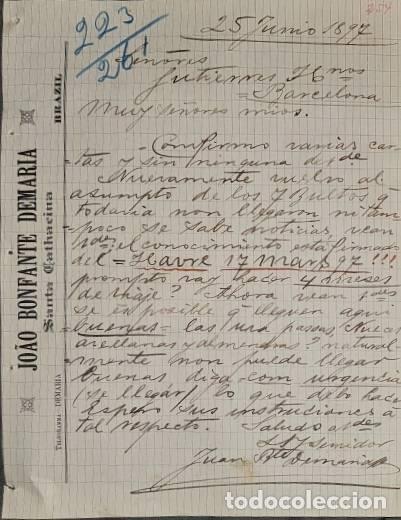 Lettres commerciales: Carta comercial. Joao Bonfante Demar&iacute;a. Santa Catharina. Brasil 1897