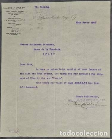 Lettres commerciales: Carta comercial. Williams & Kettle Ltd. Merchants. Napier. Nueva Zelanda 1908