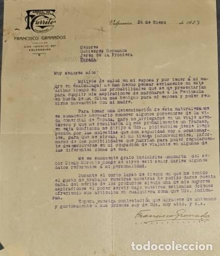 Lettres commerciales: Carta comercial. Franc&iacute;sco Granados. F&aacute;brica de corbatas. Valpara&iacute;so. Chile 1929