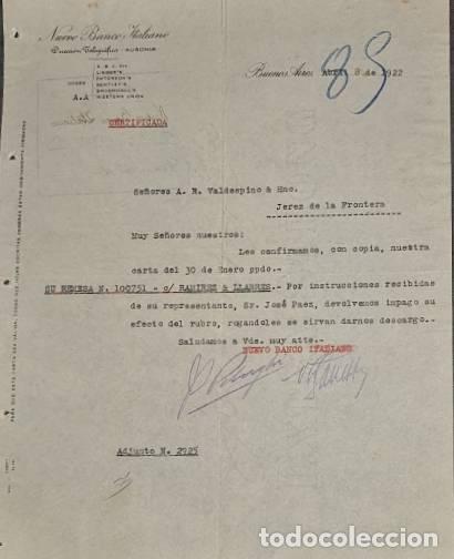 Lettres commerciales: Carta comercial. Nuevo Banco italiano. Buenos Aires. Argentina 1922