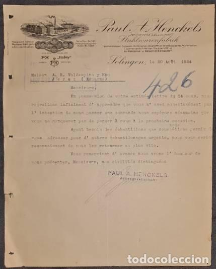 Lettres commerciales: Carta comercial. Paul A. Henckels. F&aacute;brica de art&iacute;culos de reclamo. Solingen. Alemania 1924