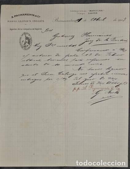 Lettres commerciales: Carta comercial. A. Pagnamenta & C&ordf;. Agentes de la Compa&ntilde;&iacute;a de Vapores. Buenaventura. Panam&aacute; 1913