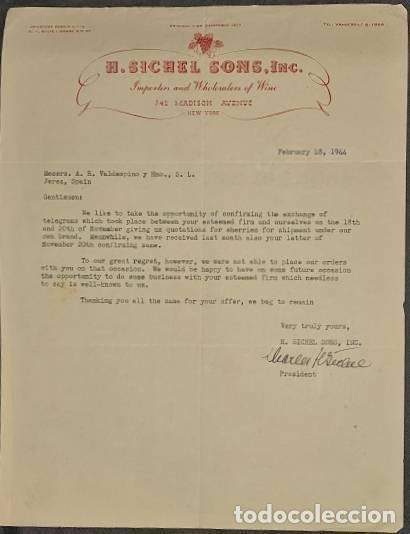Cartas comerciais: Carta comercial. H. Sichel Sons Inc. Importers and Wholesalers of Wine. New York 1944
