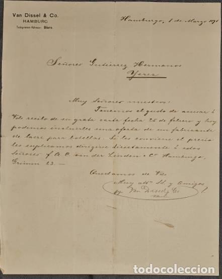 Cartas comerciais: Carta comercial. Van Dissel & C&ordm;. Hamburg. Alemania 1894