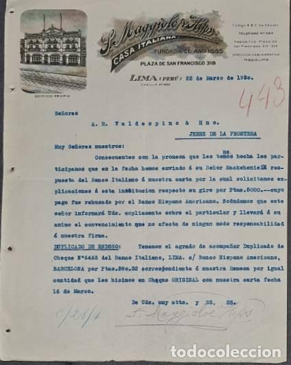 Cartas comerciais: Carta comercial. J. Maggiolo & Hijos. Casa Italiana. Lima. Per&uacute; 1920