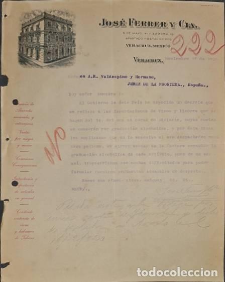 Cartas comerciais: Carta comercial. Jos&eacute; Ferrer y C&iacute;a. Veracruz. M&eacute;xico 1920