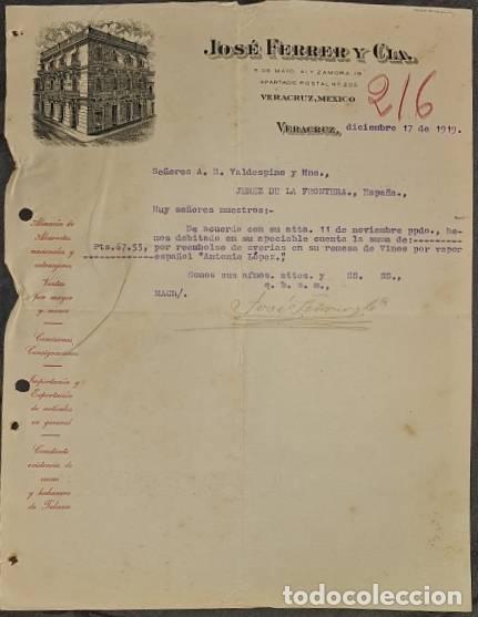 Cartas comerciais: Carta comercial. Jos&eacute; Ferrer y C&iacute;a. Veracruz. M&eacute;xico 1919