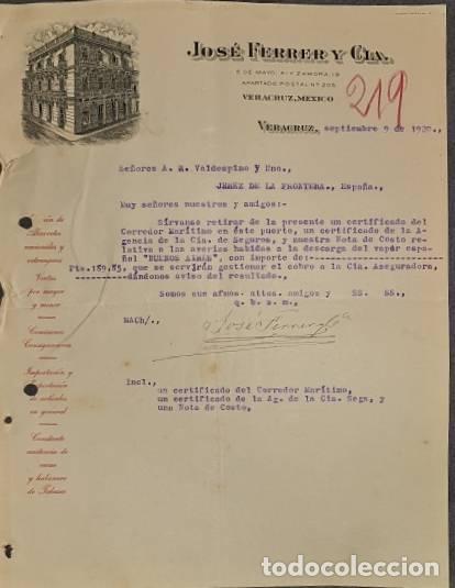 Cartas comerciais: Carta comercial. Jos&eacute; Ferrer y C&iacute;a. Veracruz. M&eacute;xico 1920