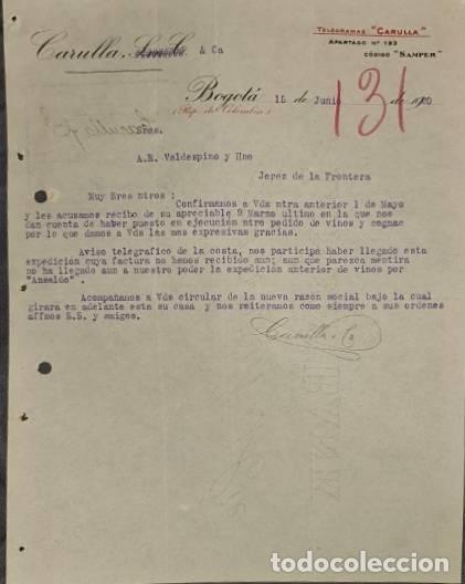 Cartas comerciais: Carta comercial. Carulla y C&iacute;a. Bogot&aacute;. Colombia 1920