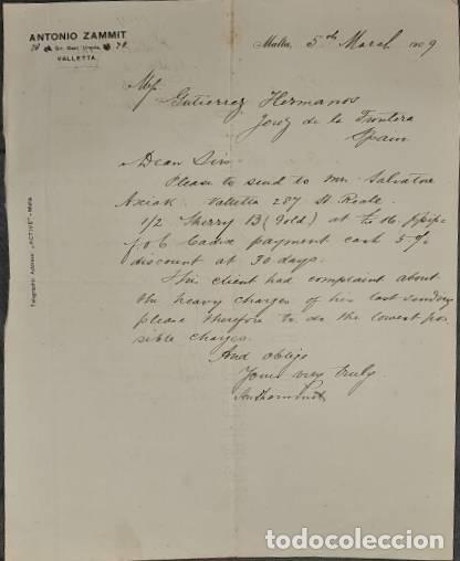 Cartas comerciais: Carta comercial. Antonio Zammit. Malta 1909
