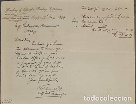 Lettres commerciales: Carta comercial. Hongkong and Shanghai BAnking Corporation. Batavia. Indonesia 1899