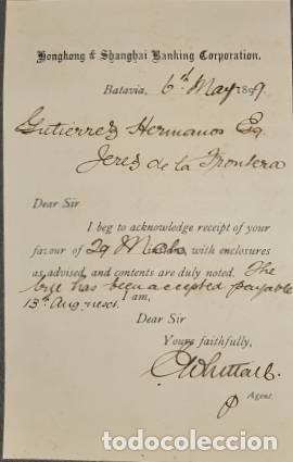 Lettres commerciales: Carta comercial. Hongkong and Shanghai BAnking Corporation. Batavia. Indonesia 1899