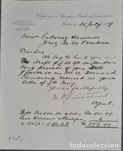 Lettere commerciali: Carta comercial. Hongkong and Shanghai BAnking Corporation. Batavia. Indonesia 1899