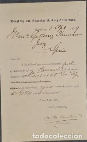 Lettres commerciales: Carta comercial. Hongkong and Shanghai BAnking Corporation. Batavia. Indonesia 1899
