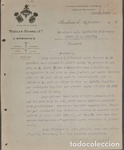 Lettres commerciales: Carta comercial. M&auml;hler-Besse & C&iacute;e. Bordeaux. Francia 1919