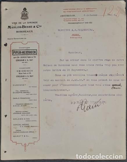 Lettres commerciales: Carta comercial. M&auml;hler-Besse & C&iacute;e. Vins de la Gironde. Amsterdam 1919
