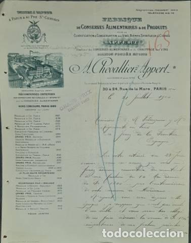 Lettres commerciales: Carta comercial. A. Chevallier Appert. Fabrique de Conserves Alimentaires & de Produits. Paris 1904