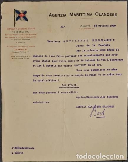Lettres commerciales: Carta comercial. Agenzia Marittima Olandese. Genova. Italia 1909