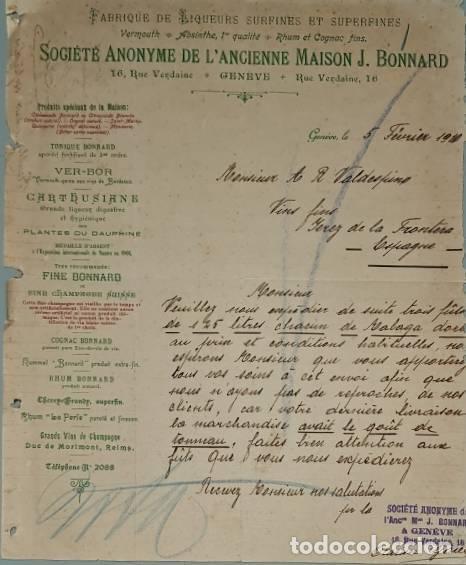 Lettres commerciales: Carta comercial. Soci&eacute;t&eacute; Anonyme de L&acute;Ancienne Maison J. Bonnard. Gen&eacute;ve 1910