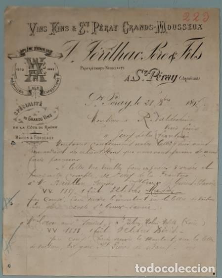 Lettres commerciales: Carta comercial. V. V&eacute;rilhac P&eacute;re & Fils. St. P&eacute;ray. Francia 1897