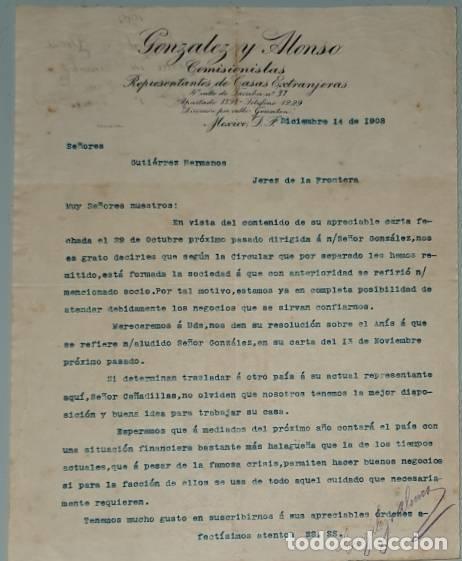 Cartas comerciales: Carta comercial. Gonz&aacute;lez y Alonso. Comision&iacute;sta. M&eacute;xico 1908